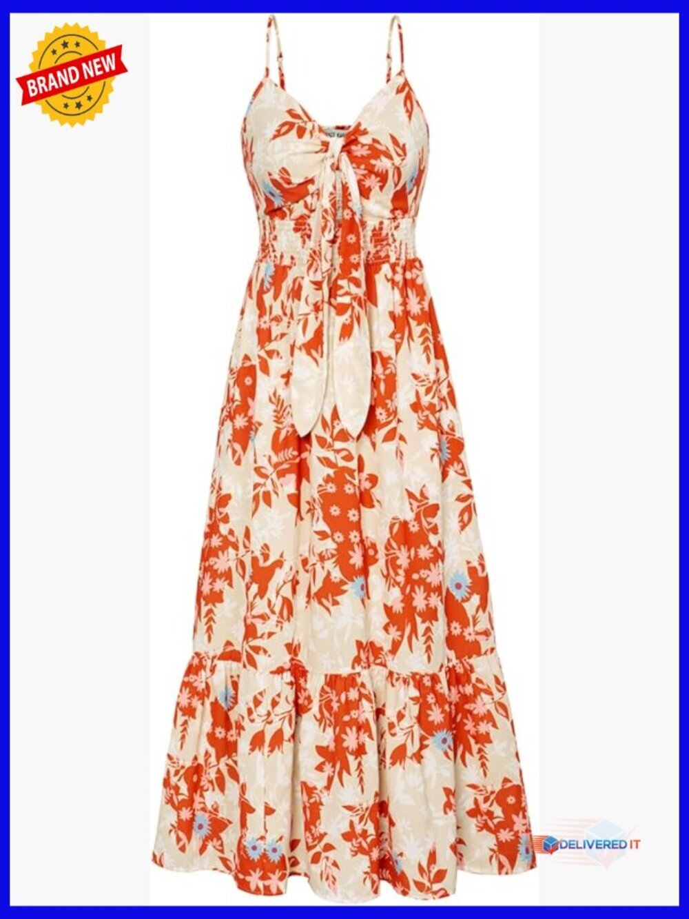 Summer Floral Maxi Dress Flowy Boho Beach Vacation Casual with Pockets